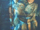 a painting of a man and a woman standing together