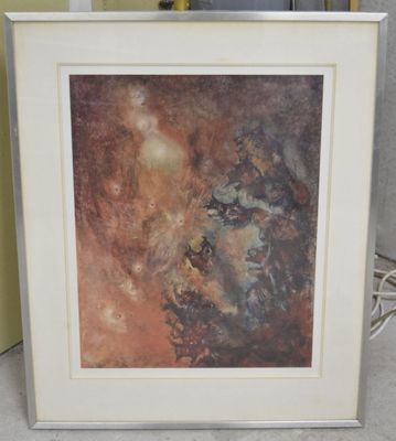 tableau représentant une femme assise par terre, dans un cadre blanc