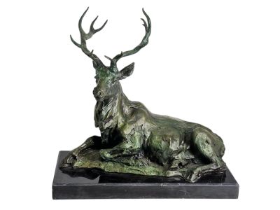 B.C ZHEME? (XXe), "Le repos du cerf", bronze à patine verte,… - Photo 1