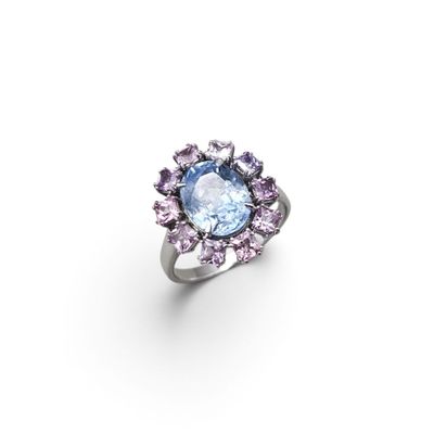 an aquamarinee and pink sapphire ring, by van cleef