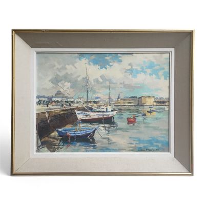 a picture of a painting of boats in the water