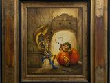framed picture of a painting of a dragon and a pumpkin
