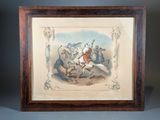 painting of a man riding a horse with a dog on the back of it