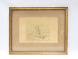framed drawing of a child sitting on the ground in a room