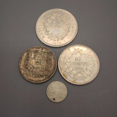 Lot de pièces en argent 50 francs, 10 francs, 20 francs, 50 cts. - Photo 1