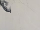 pencil drawing of a woman kneeling down with her back to the camera