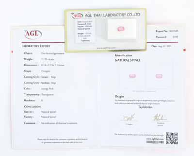 deux feuilles accompagnées d'un certificat et d'un diamant sur un fond blanc