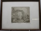 drawing of a group of animals in a cave with a full moon in the background