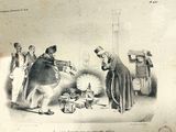 a drawing of a man and a woman cooking in a kitchen