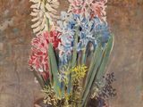 une peinture de fleurs dans un pot sur une table