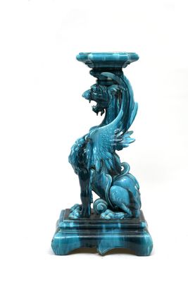 an image of a blue vase with a dragon on it