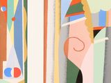 two abstract paintings of a woman and a man in different colors