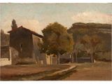 an image of a painting of a house in a rural setting
