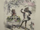 a drawing of a man and a woman dancing together