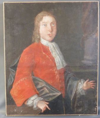 tableau représentant un homme vêtu d'un manteau rouge et d'une chemise à col blanc