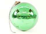 shiny green christmas ball ornament with chain on white background