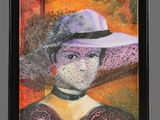 tableau représentant une femme portant un chapeau violet et une robe violette
