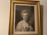painting of a woman in a white dress and a gold frame
