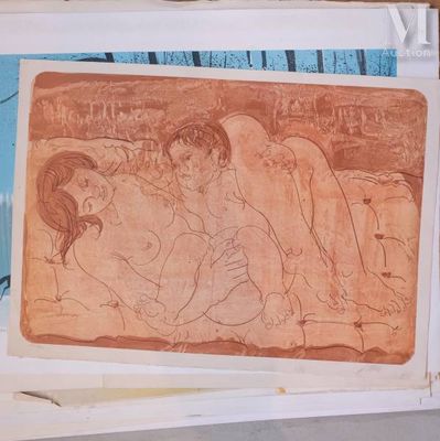 a picture of a painting of a couple laying on a bed