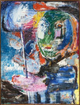 une peinture représentant une peinture d'une personne portant un chapeau