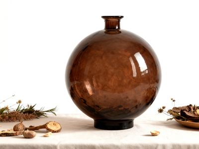 Lot DE 24 Vases Verre Recycle D34cm H39cm Brun