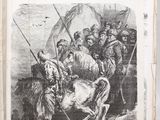 an old book with a drawing of a man on a horse