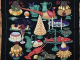 une photo d'une nappe noire sur laquelle sont disposés divers plats