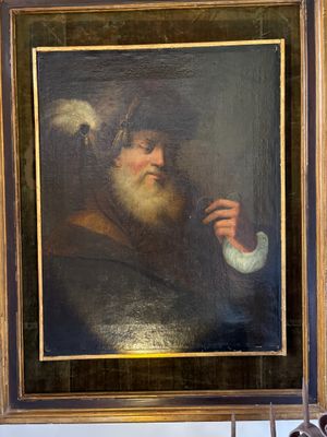 a painting of a man holding a pipe in his hand