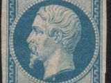 a blue and white stamp with a man ' s face on it