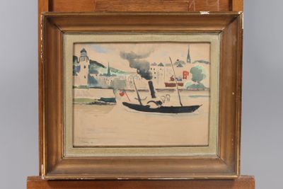 a picture of a painting of a man on a boat
