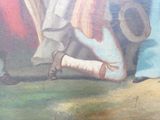 a painting of a man kneeling on the ground holding a baseball bat