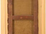 an old wooden cabinet with a glass door on the inside of it