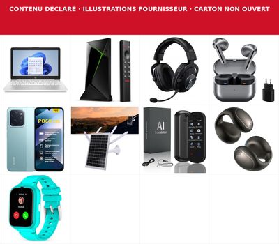 un collage de divers appareils électroniques et gadgets présentés sur un fond blanc