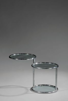 paire de tables d'appoint rondes avec plateau en verre