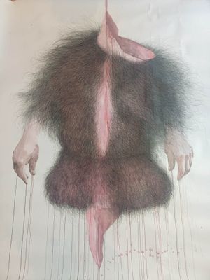 un dessin représentant un opossum suspendu au plafond