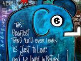 a painting of a blue elephant with a quote on it