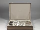 silver plated flatware set in a case with leather lining