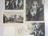 several drawings of men and women in various poses, including a man with a sword