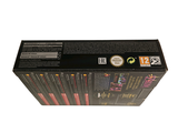 a black box with a yellow and black label on it