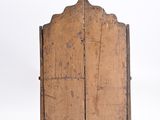 an old wooden door with a wooden frame on a white background