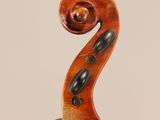a close up of the back of a violin with a fiddle in the foreground
