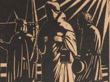une image représentant un dessin en noir et blanc d'un homme tenant une épée