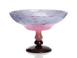a glass bowl with a purple base on a white background