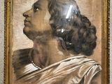 an old painting of a woman in profile with her head turned to the side