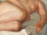 a painting of a naked man laying on a bed