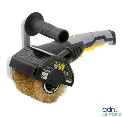 a close up of a brush with a handle on a white background