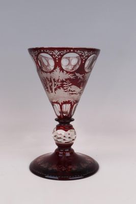 BOHEME Important verre sur piédouche en verre bicolore rouge…