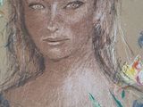 painting of a woman with flowers and a butterfly in her hair