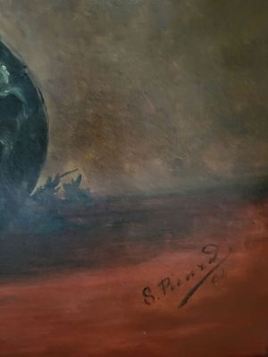 a painting of a black cat sitting on a table