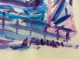 a picture of a painting of a woman sitting on a bench